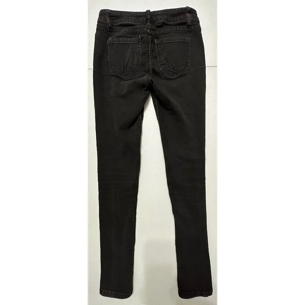 Wax Jean Junior's Black Wash‎ Denim Skinny Jeans Slim Fit Stretch 5-Pocket Zip 5